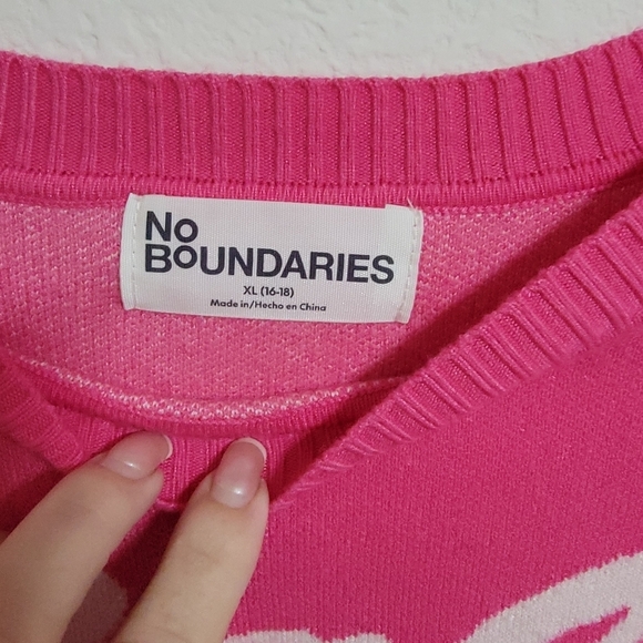 NWT No Boundaries Pink Sweater with 'Call Me' Text in White - Picture 2 of 6